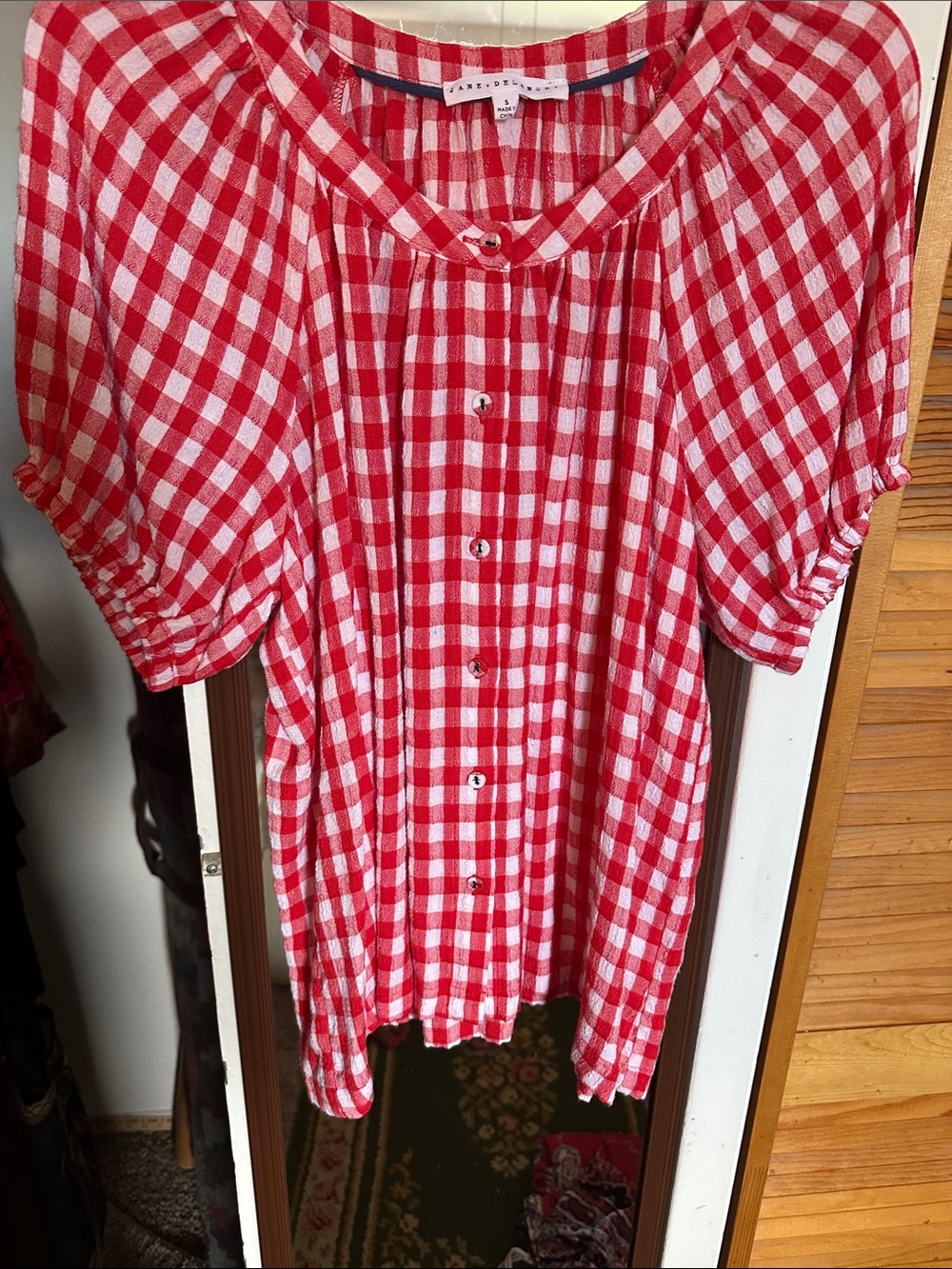 Jane & Delaney Red Gingham Button-Up Blouse